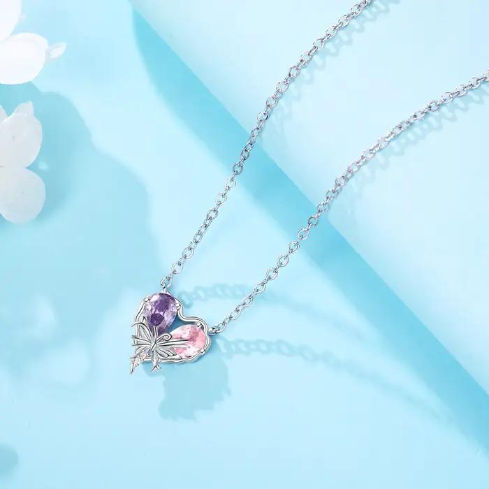 Collier original en argent plaqué avec zircone colorée en forme de feuille de Ginkgo pour femmes occasions spéciales cadeau anniversaire amitié amour