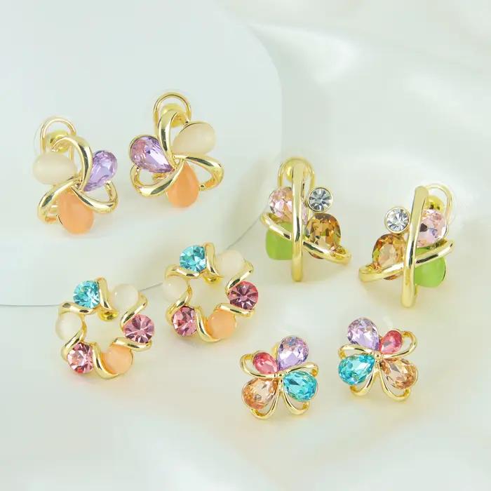 Ensemble de bijoux vintage en cristal zircone colorée 14k collier boucles d'oreilles pour femmes occasions spéciales minimalistes européens rares
