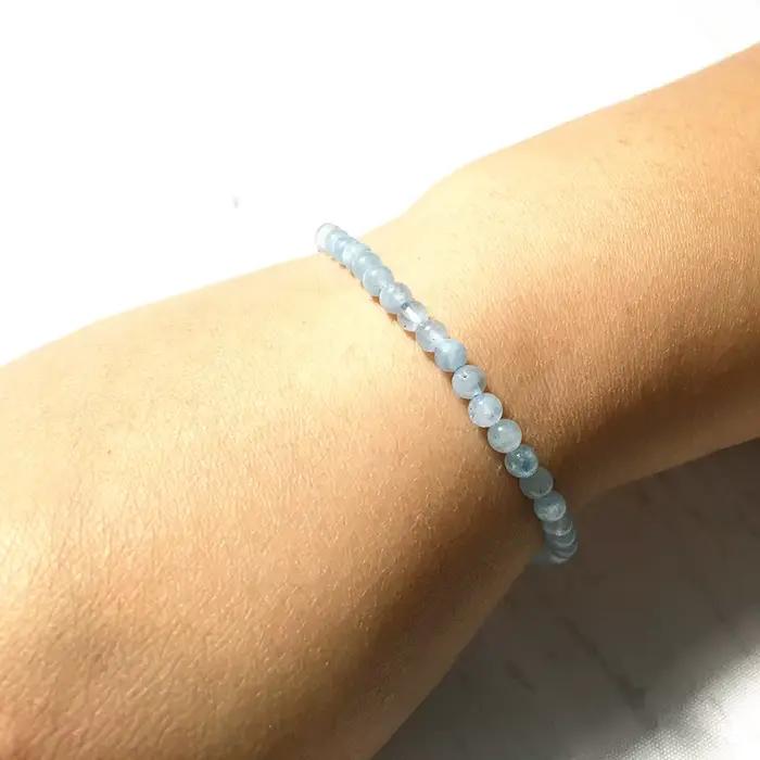 Ruberthen – Bracelet aigue-marine naturelle de 4 MM, Mini pierres précieuses pour femmes, bijoux énergétiques de Yoga