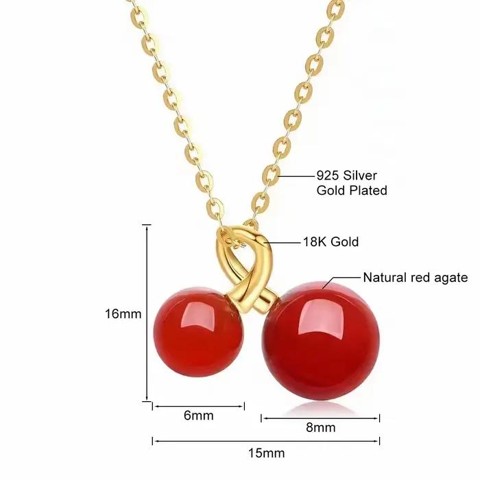 Szjinao – collier en Agate naturelle 100% or véritable 18 carats pour femmes, pendentif en forme de