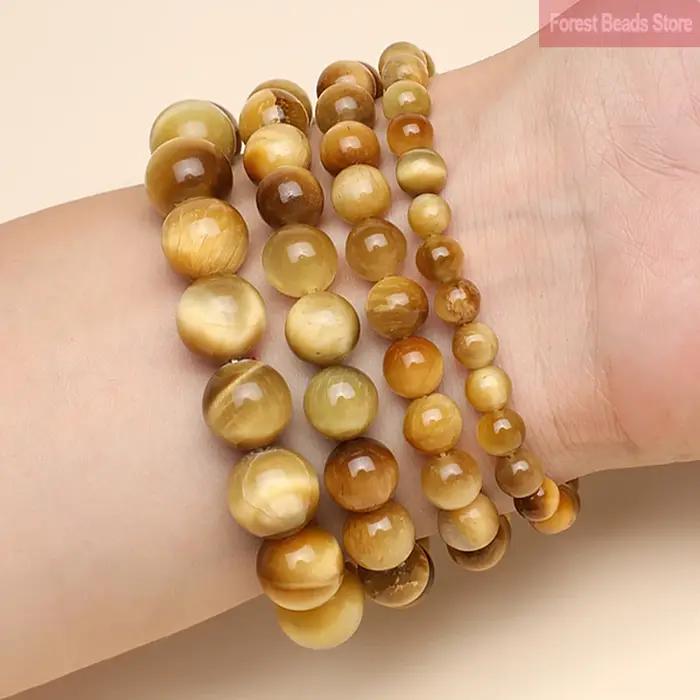 Bracelets en pierre d'oeil de tigre doré naturel pour femmes et filles