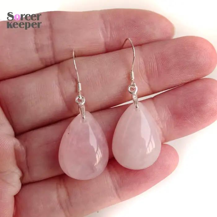 Boucles d'oreilles Quartz Rose pour femmes, bijoux en argent Sterling 100% véritable, mode, PS467, 925