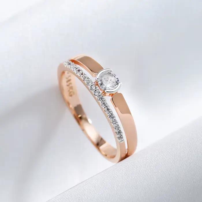 Bague de luxe pour femme en plaqué or 18 carats avec zircon naturel blanc et design géométrique ajustable pour mariage et cadeau