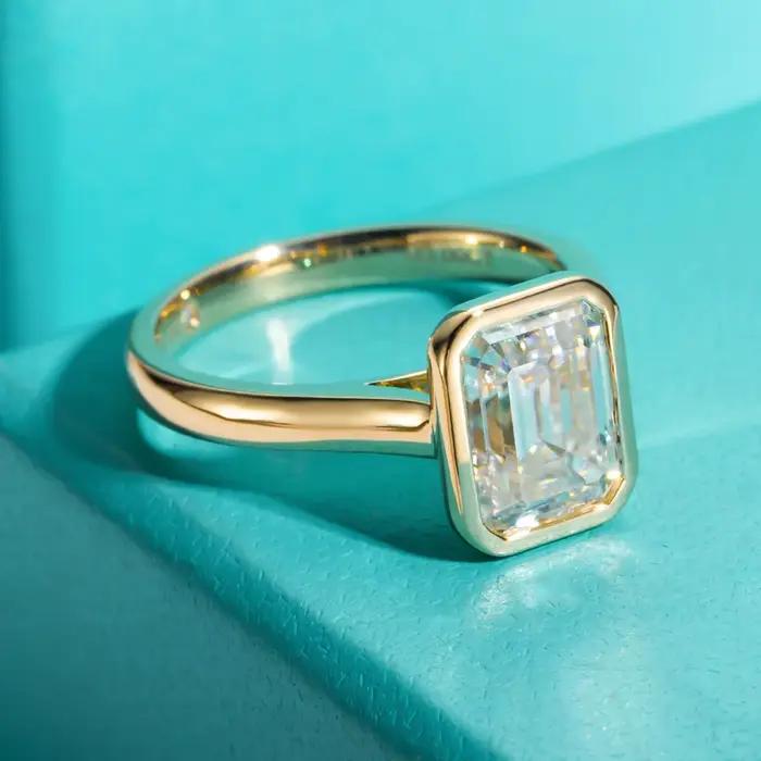 AnuJewel-Bague de fiançailles en argent regardé 925 pour femme, émeraude taillée, document D Moissanite jaune, vente en gros de bijoux, 3ct