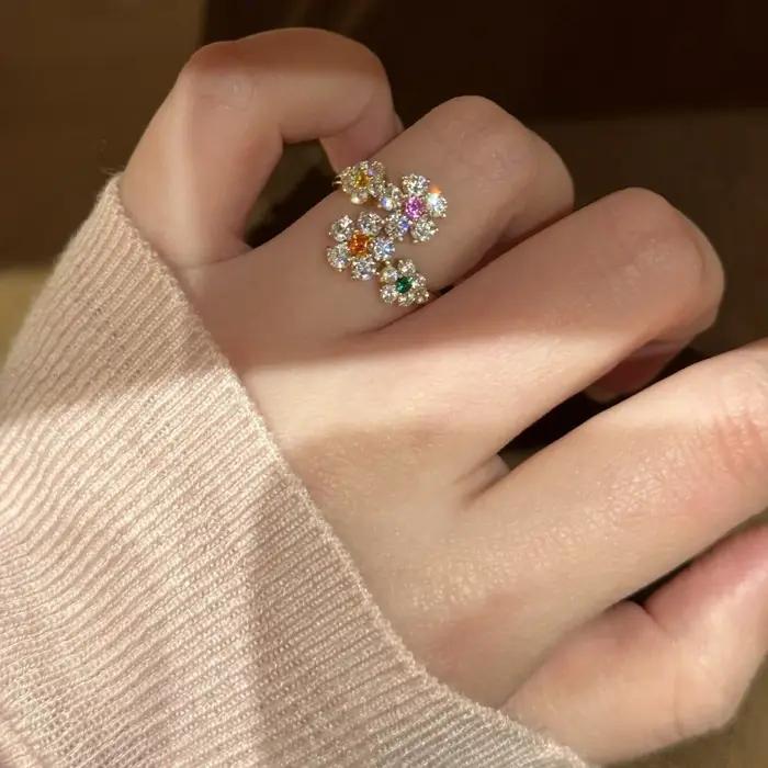 Bagues classiques rétro incrustées de diamants multicolores réglables pour femmes occasions spéciales mariage