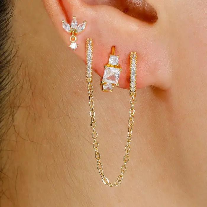 Boucles d'oreilles créoles à deux trous en acier inoxydable pour femmes