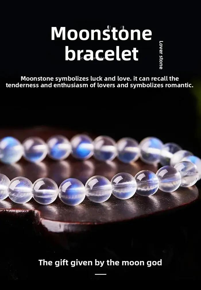 Bracelet en pierre de lune bleu clair pour femme, chaîne porte-bonheur, bracelet à brins, pierre sacrée, cadeau anniversaire, bijou spirituel, pierre de lune arc-en-ciel