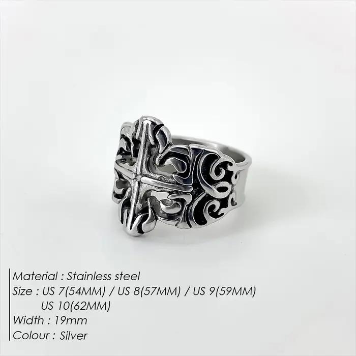 EManco - Bague en acier inoxydable gravée avec un motif floral vintage - Bagues pour hommes - Accessoires tendance - Tailles 7-10