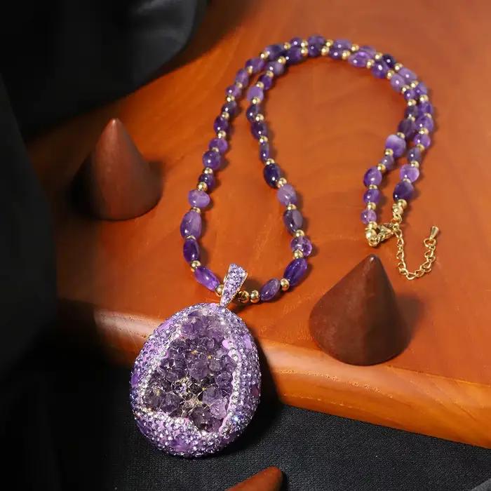 Ensemble de bijoux améthyste et zircon avec collier, boucles d'oreilles et bague pour femmes occasions spéciales