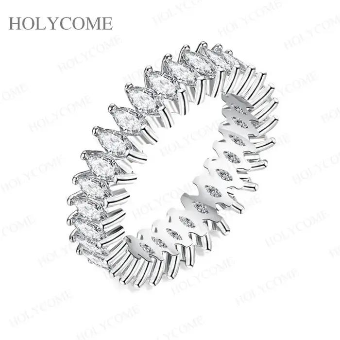 Bague Moissanite personnalisée taille Marquise, 2x4mm, couleur D VVS1, prix de gros pour dames et filles, bijoux cadeaux de fête d'anniversaire et de mariage