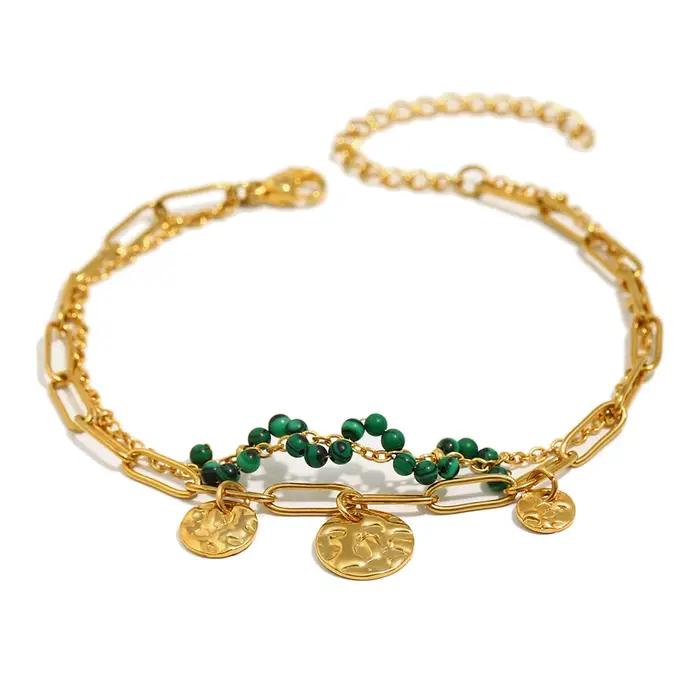 Bracelet en acier inoxydable plaqué PVD avec pendentif coloré pour femmes style moderne occassions spéciales