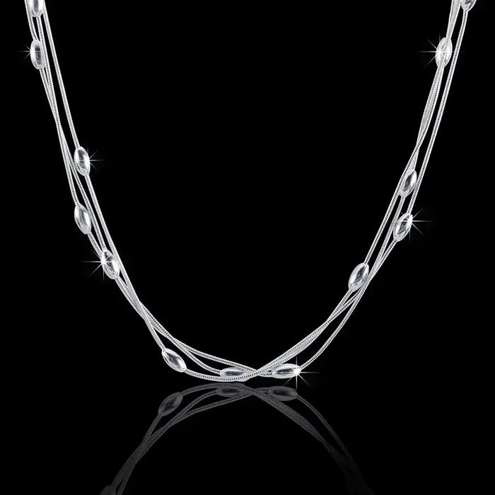 Collier de perles et breloques en argent sterling 925 Noble Fashion pour femme – Bijoux tendance pour fêtes et mariages
