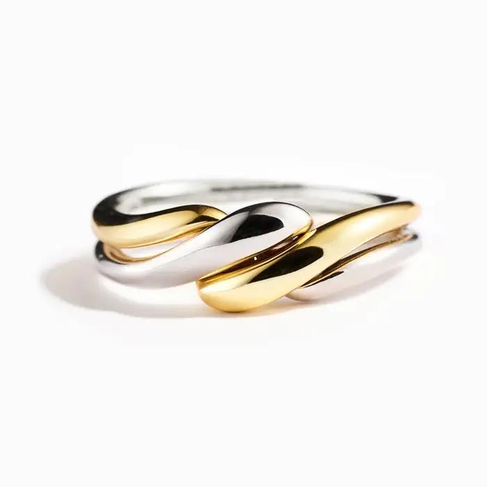 Huitan – bague torsadée bicolore pour femmes, bague en métal, mode moderne, usage quotidien, accessoires polyvalents, bijoux