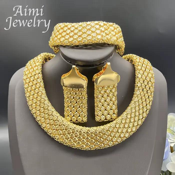 Ensemble de bijoux africains à la mode pour femmes, collier épais, boucles d'oreilles, Bracelet, pla