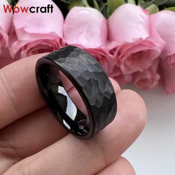 Bague en Tungstène Martelé Rose Gold Alliance de Mariage Élégante pour Hommes et Femmes Occasions Spéciales