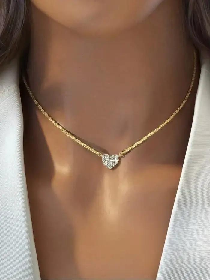 Collier en argent Sterling 925 pour femmes, en Zircon complet, en forme de cœur d'amour, pour fiança