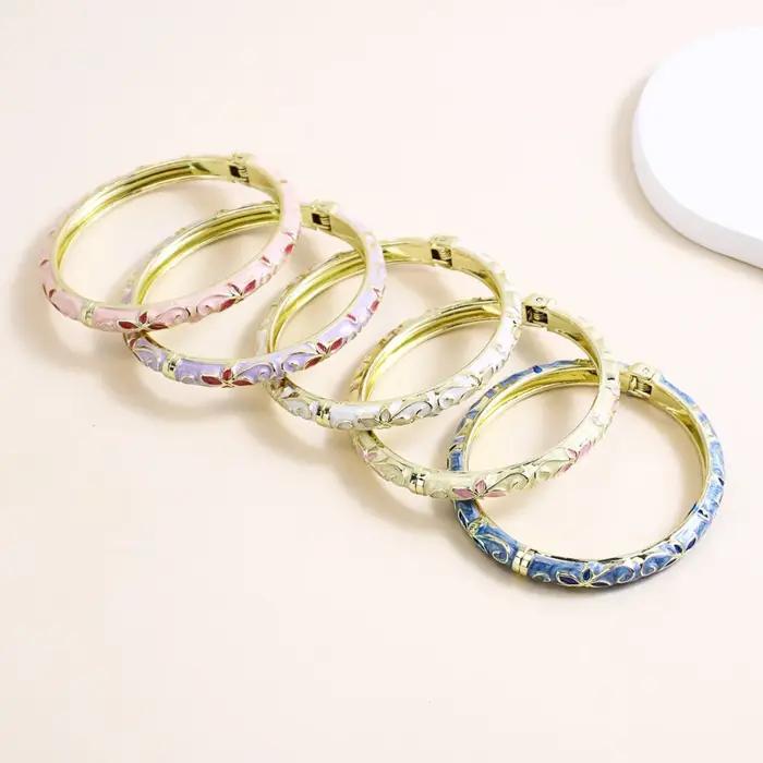Bracelet cloisonné en alliage émaillé incrusté de diamants