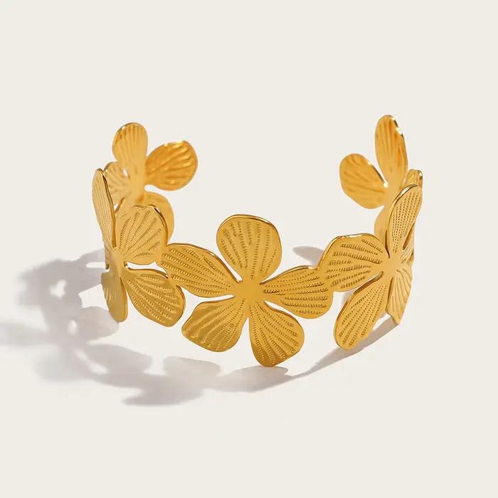 YACHAN 18K plaqué or inoxydable fleur manchette femmes bracelet Vantage charm bracelet Déclaration d