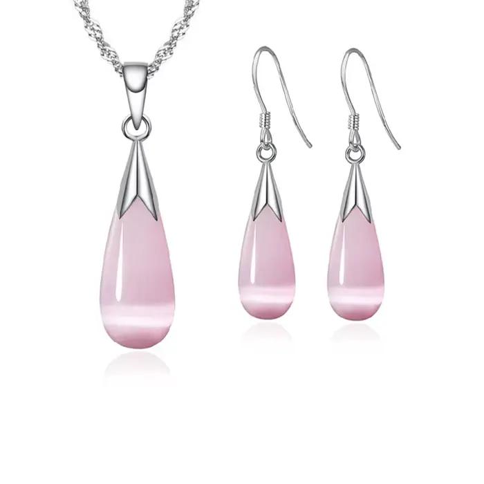 Ensemble de bijoux purs simples en argent Sterling 925, couleur blanc rose goutte d'eau opale oeil d