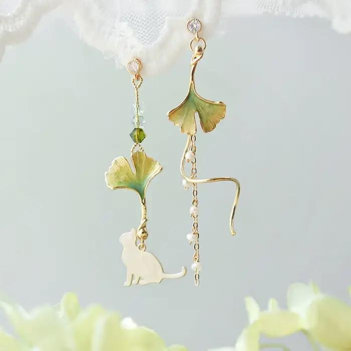 Boucles d'oreilles asymétriques en cristal brillant fleur papillon chat pampille pour femmes occasions spéciales cadeau amie famille