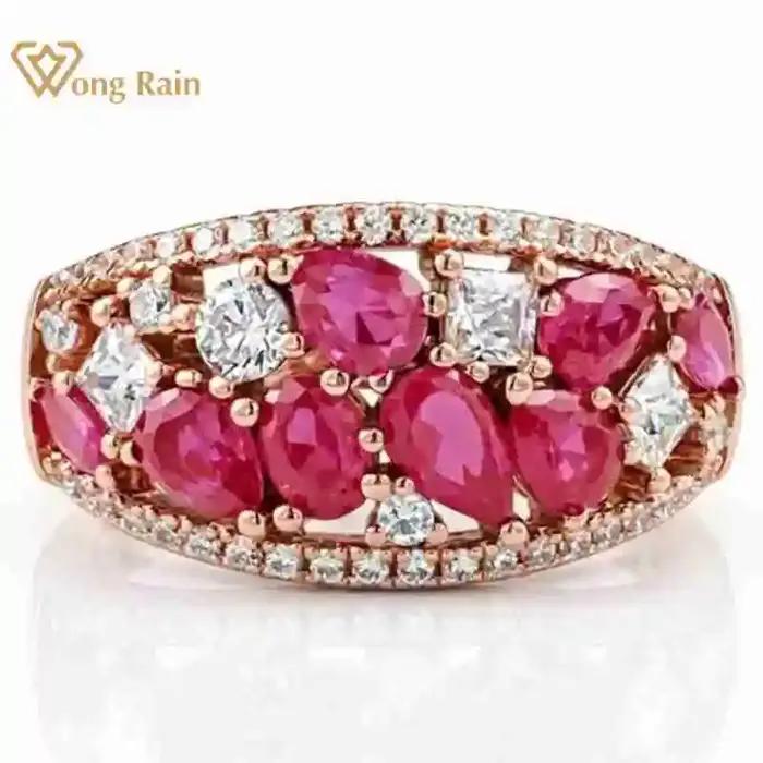 Bague en argent sterling 925 sertie de rubis haute teneur en carbone élégante alliance de mariage pour femmes occasions spéciales et cadeaux d'anniversaire