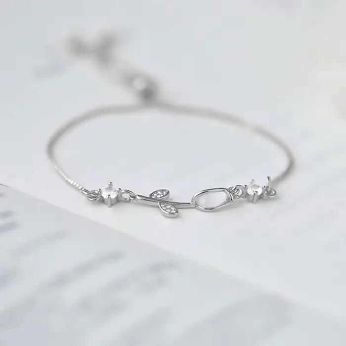 Bracelet en forme de tulipe pour femmes, exquis, en Zircon brillant, opale, Rose, breloque réglable, bijoux de fête de mariage, cadeau d'amitié