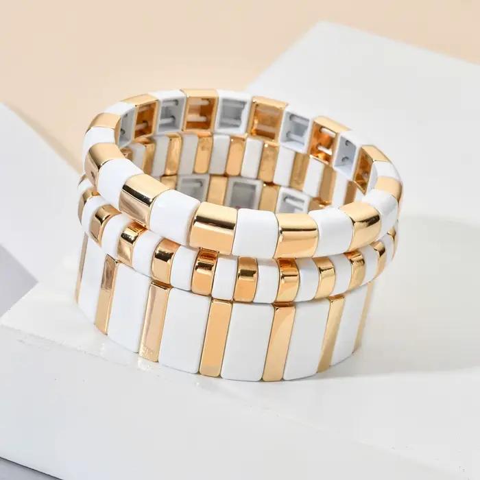 Bracelet à carreaux bohème en émail Bileklik pour hommes et femmes, bijoux à commande empilable, perles en métal, accessoires cadeaux, nouveau