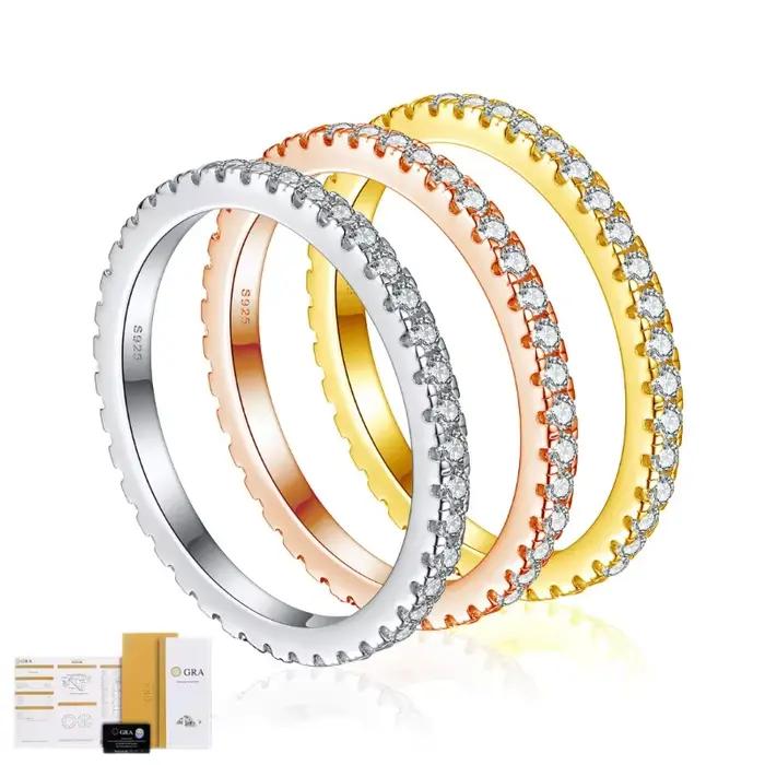 Bague en argent sterling 925 avec moissanite D VVS1