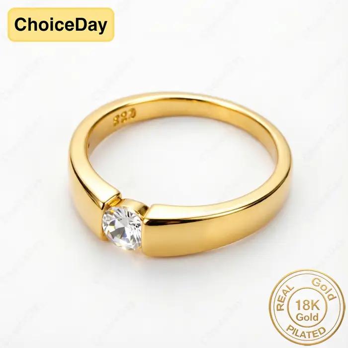 Bague en Zirconium à une seule griffe plaquée or 18 carats