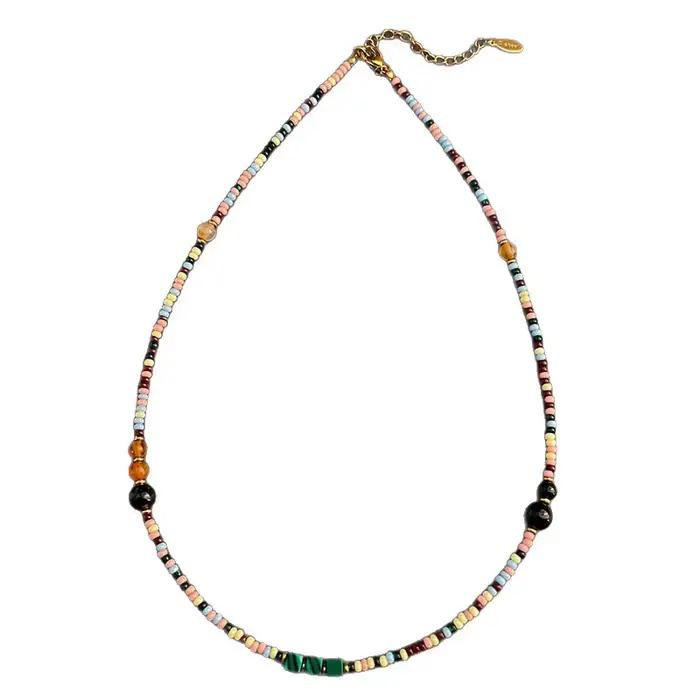 Collier ajustable vintage doré avec perles géométriques, chaîne de clavicule, style bonbon coloré, sensation de dopamine, bijoux de mode