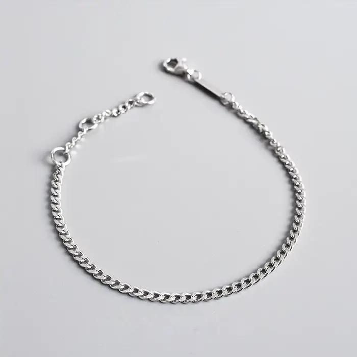 Bracelet femme en argent sterling 925 rétro minimaliste chaîne et maillons pour usage quotidien