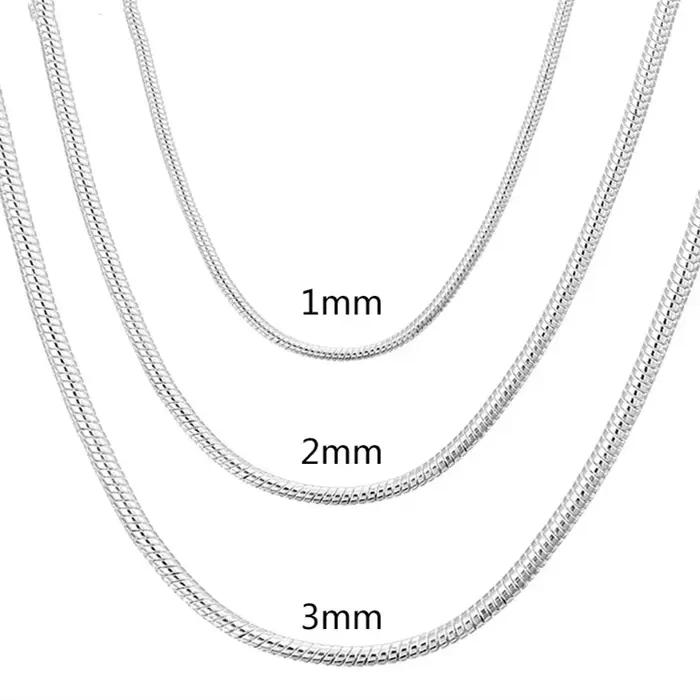 Collier chaîne serpent solide en argent Sterling 925, 40-75cm, 1MM/2MM/3MM, pour hommes et femmes, b