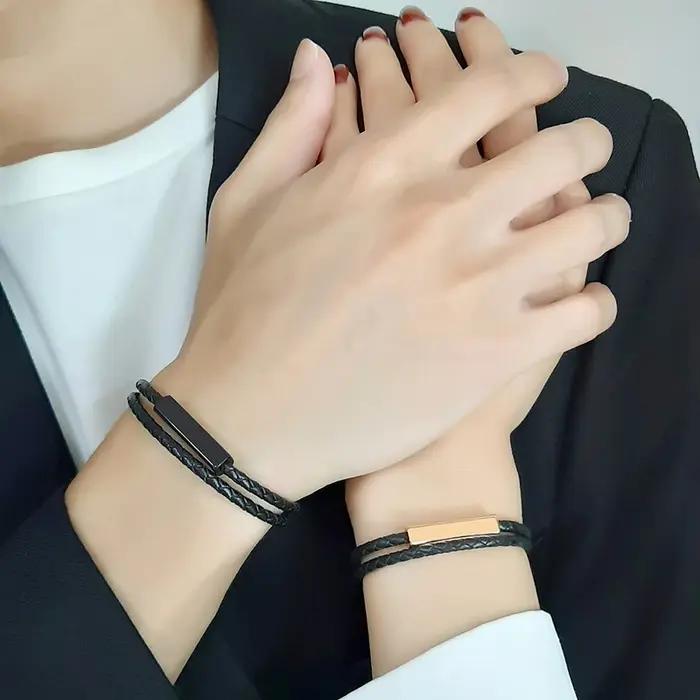 Bracelet tressé en cuir personnalisé pour hommes et femmes