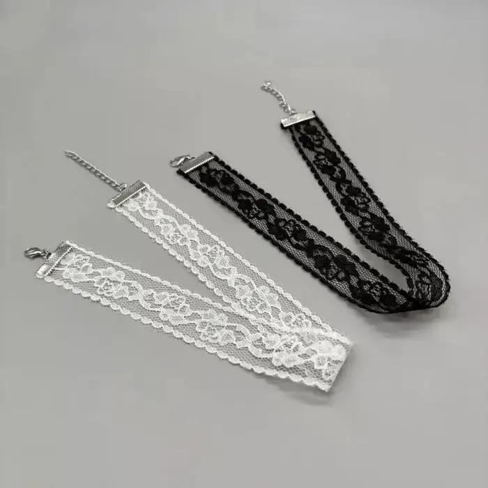 Collier ras du cou Harajuku gothique noir en dentelle florale