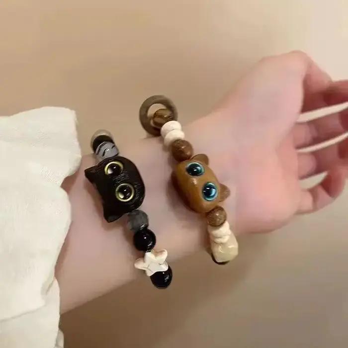 Bracelet à breloques chat de dessin animé en argent sterling cadeau bijoux pour femmes et filles pour les occasions spéciales et les cadeaux d'amitié