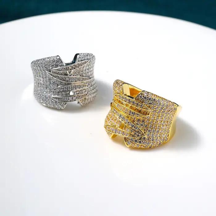 Bague empilable de luxe Monaco Design pour femme en cuivre plaqué or 18 carats sertie de zircone cubique bagues de cocktail mode soirée mariage fiançailles