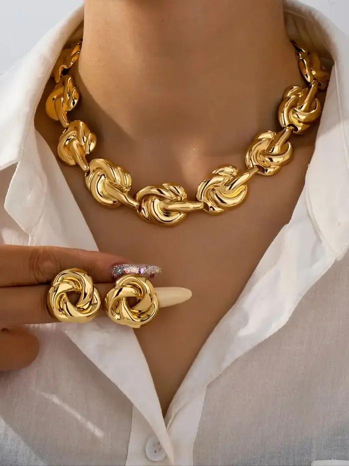 Ensemble de bijoux en métal plaqué or avec motifs géométriques pour femmes style punk occasions spéciales