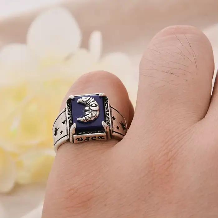 Bague élégante en pierre Lapis Lazuli pour femmes, Design de lune, rétro thaïlandais, argent, bijoux pour femmes, cadeaux, ne se décolore pas, nouvelle collection 2023