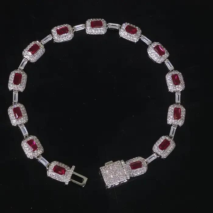 Bracelet Hip Hop 7MM en pierres précieuses rouges pour femmes
