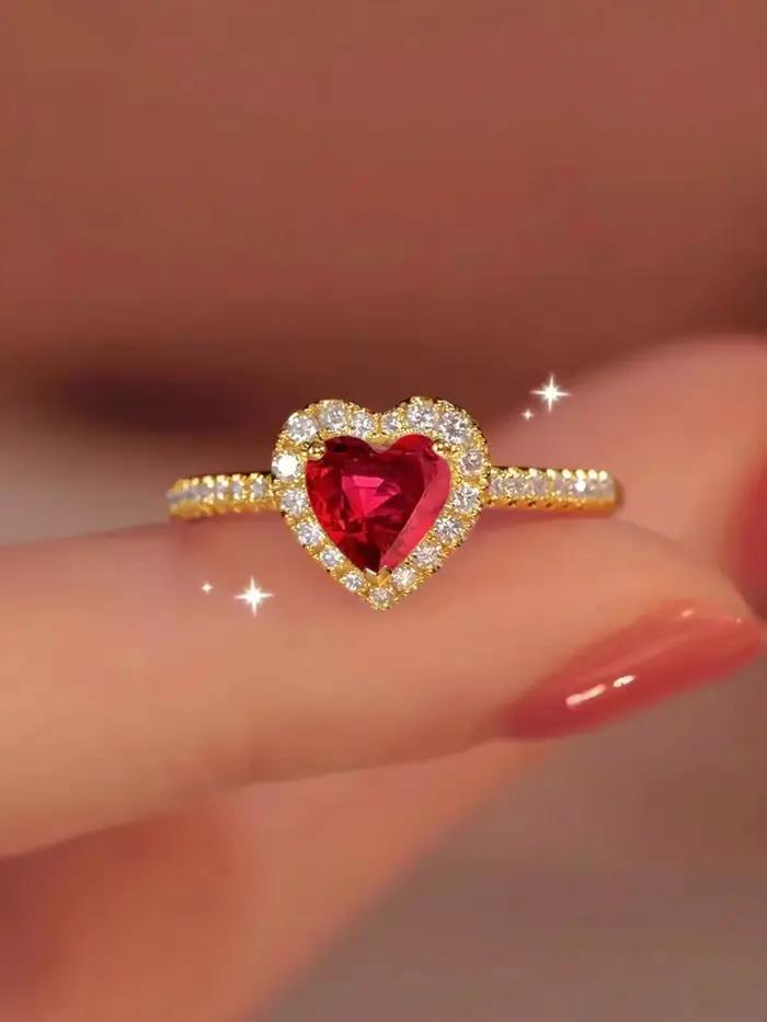 Bague en forme de cœur d'amour brillant en zirconium pour femmes, alliances romantiques en argent sterling 925 pour engagements et mariages