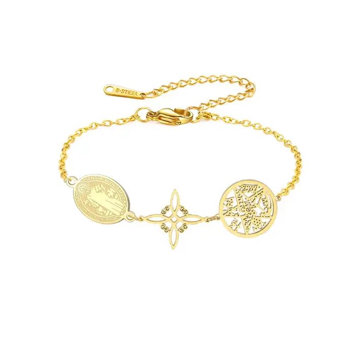HIPEE Saint Benoît Sorcière Noeud Pentagramme Tetragrammaton Bracelet En Acier Inoxydable Bijoux De Mode