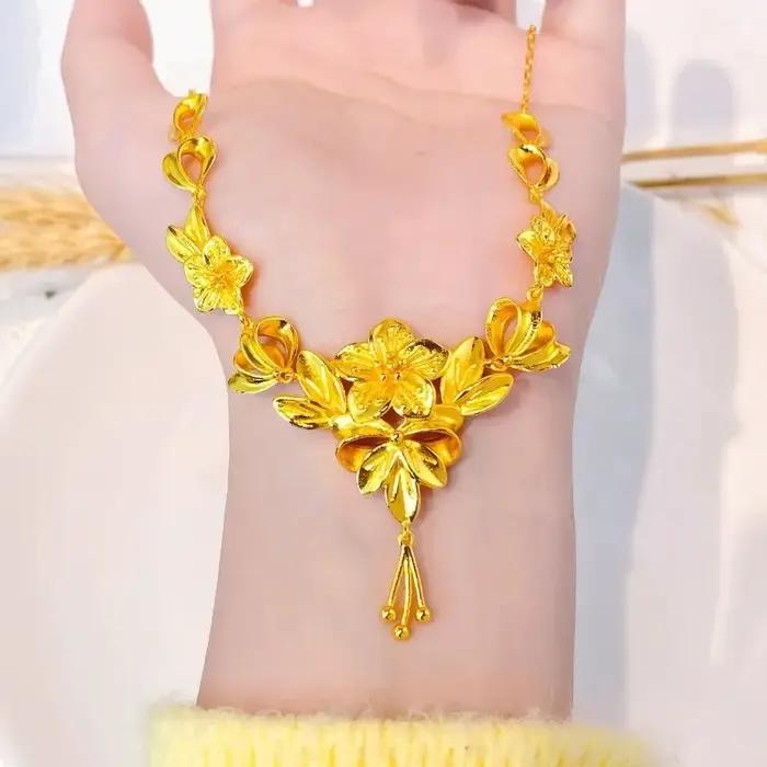 Collier pendentif fleur couleur or pur 18 carats pour femmes