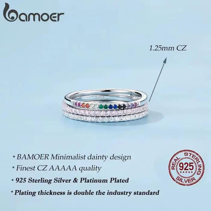 BAMOER 925 bagues empilables en argent sterling entièrement pavées de diamants simulés