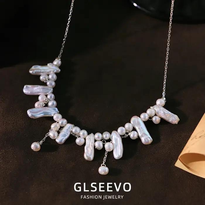 Collier en argent Sterling avec perles baroques d'eau douce naturelles