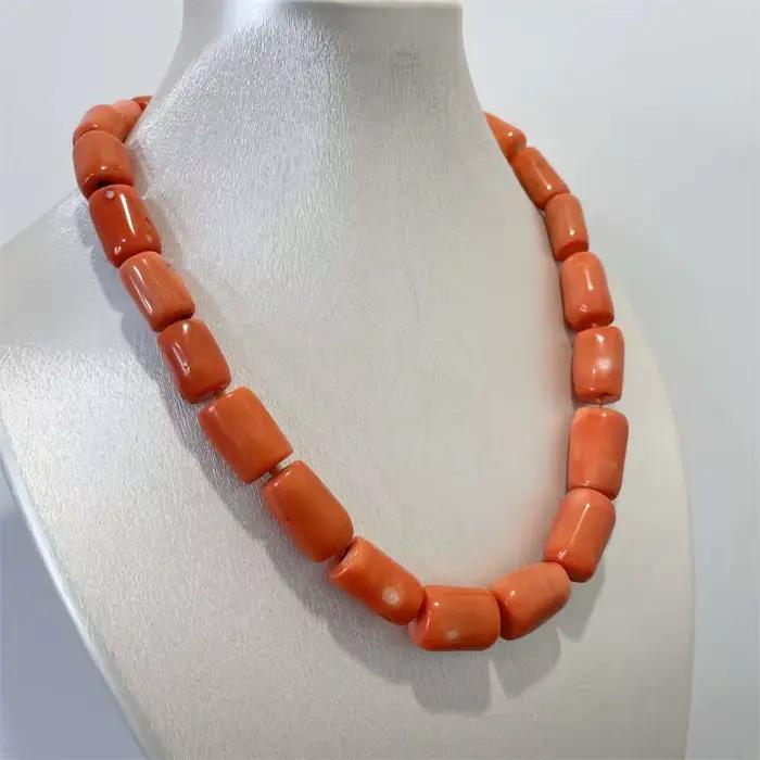 Collier de luxe géométrique en corail orange, pierre précieuse irrégulière, chaîne simple en lasso, ras-du-cou pour femme, bijoux de mariage et d'amour
