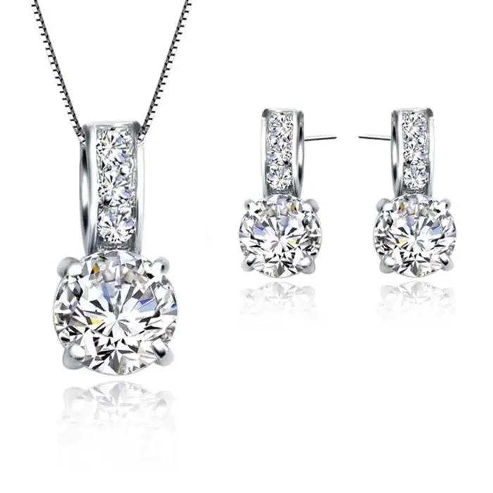 Ensemble de bijoux en argent regardé 925 pour femmes et filles, pendentif en cristal, collier, boucl