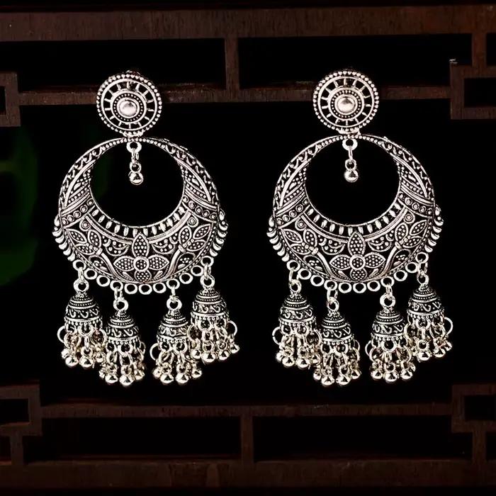 Boucles d'oreilles ethniques sculptées couleur or Jhumka Jhumki style Bohème cloche de fleur ronde pompon goutte d'eau pour femmes occasions spéciales mariage fiançailles anniversaire cadeau soirée vie quotidienne
