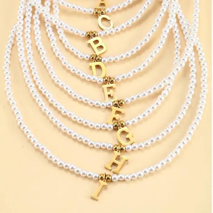 Lettres dorées pendentif initial collier bricolage nom simulé perles colliers