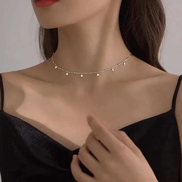 Collier ras du cou pour femme en argent sterling 925 avec pampilles