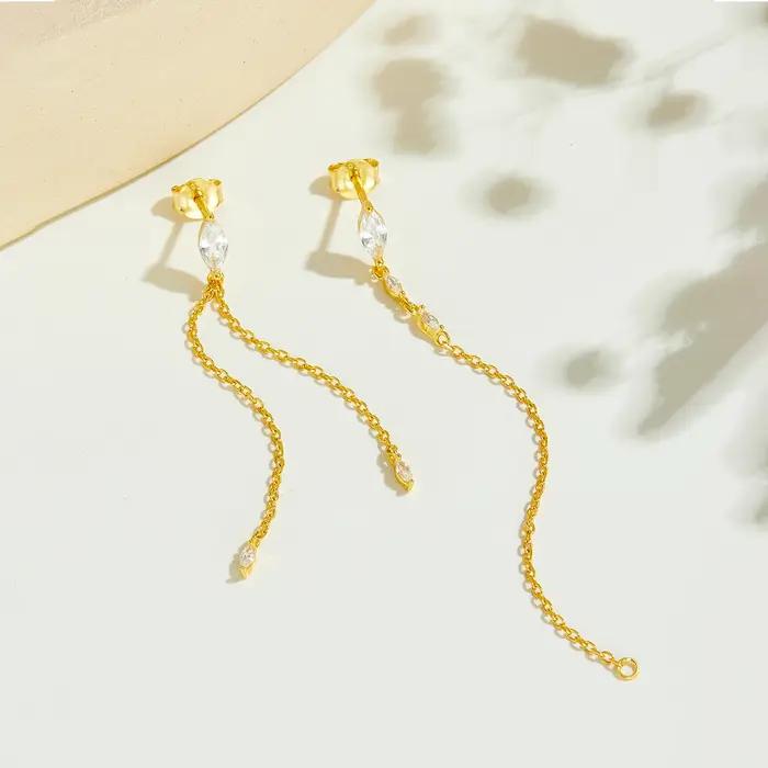 Boucles d'oreilles pendantes en argent sterling 925 ANDYWEN avec zircon marquise et chaîne à pampilles